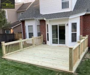 elevated wooden deck featuring premium lumber decking boards