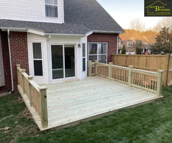 elevated wooden deck featuring premium lumber decking boards